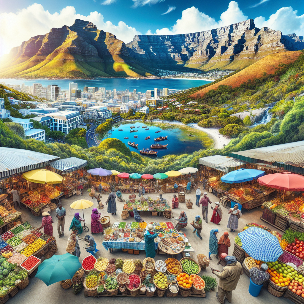 A scenic view of Cape Town's hidden gems, including local markets and nature spots, showcasing its diverse culture and natural beauty.